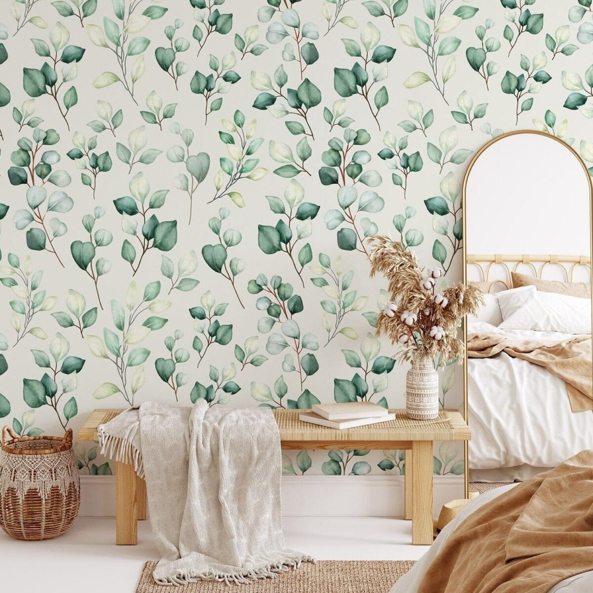 Watercolor Green Leaves Wallpaper - Image 1