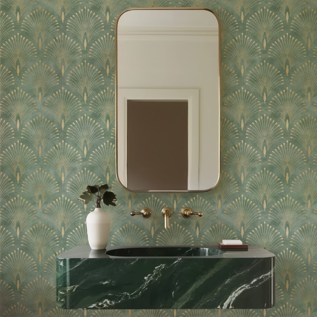 Art Deco Green and Gold Wallpaper - Image 3