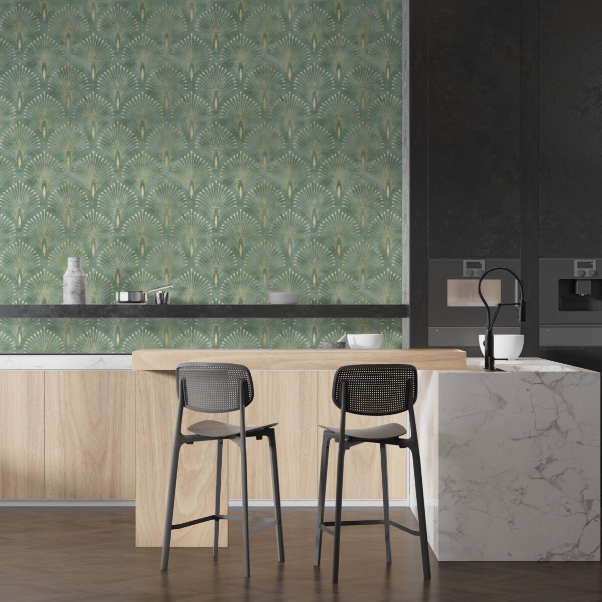 Art Deco Green and Gold Wallpaper - Image 5