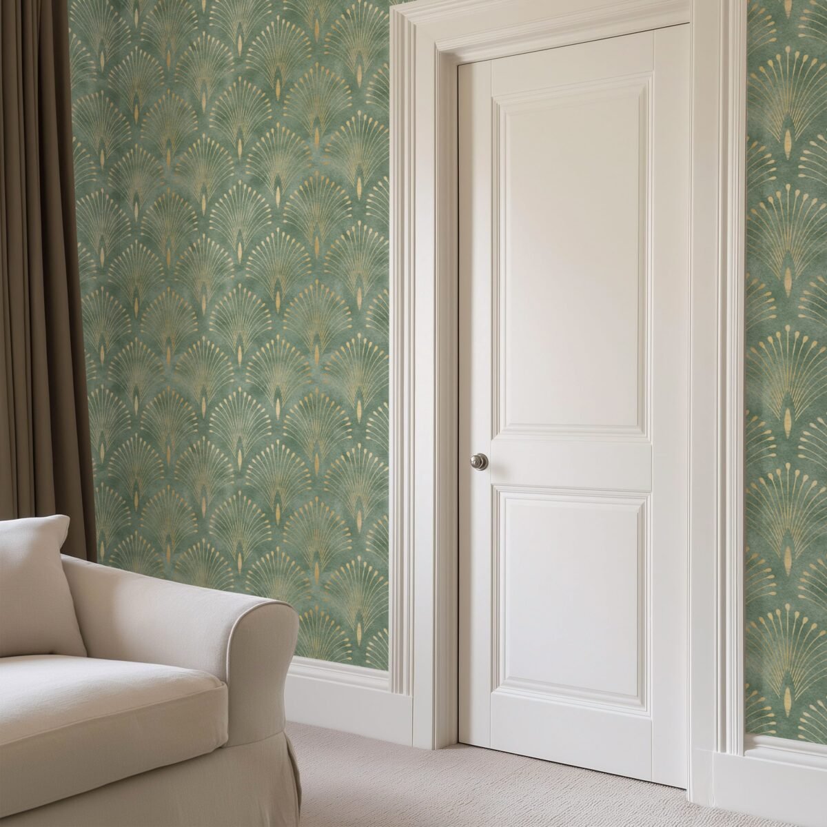 Art Deco Green and Gold Wallpaper - Image 1