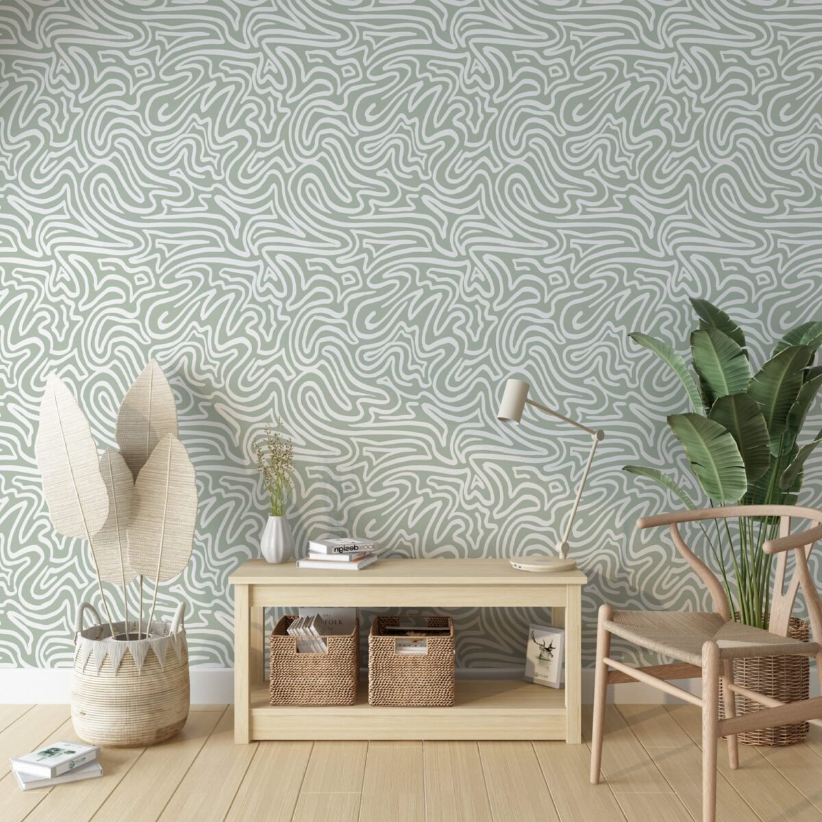Abstract Modern Green Flow Line Wallpaper - Image 2