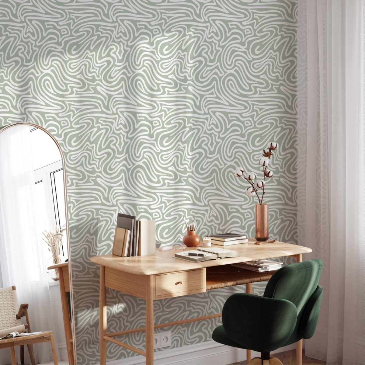 Abstract Modern Green Flow Line Wallpaper - Image 5
