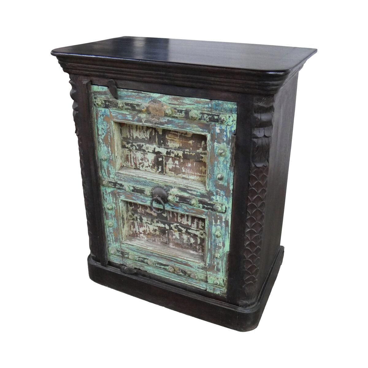 Farmhouse Style Distressed Antique Door Large Nightstand Cabinet - Image 3