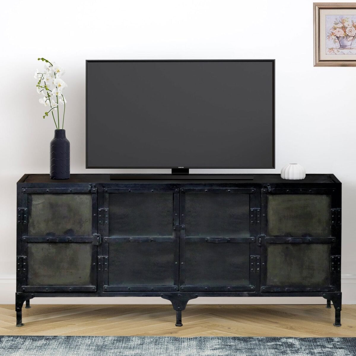 Industrial Style Reclaimed Wood In Metal Frame 60 in. Wide Media Console - Image 1