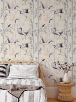 Hand Drawn Watercolor Japanese Cranes Wallpaper - Image 3