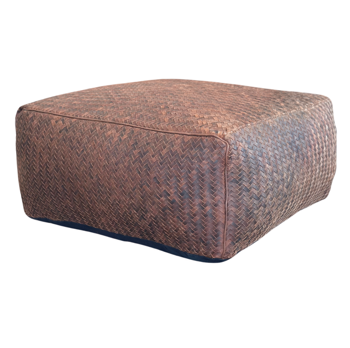 Handwoven Leather Pouf - Dark Brown - Image 3