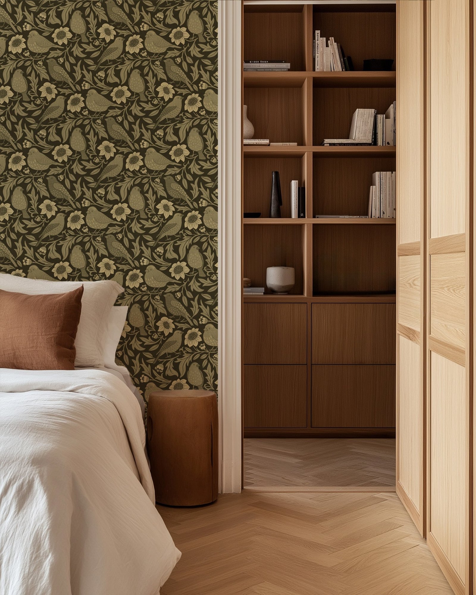 Heritage Birds & Wildflowers - Olive Green Botanical Wallpaper - Image 5