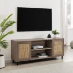58" 2 Door Wood and Rattan TV Stand - Image 3