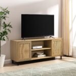 58" 2 Door Wood and Rattan TV Stand - Image 8
