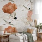 Crane Mural Wallpaper - Japanese Floral Wallpaper Mural - Vintage Peel and Stick Wallpaper - Image 2