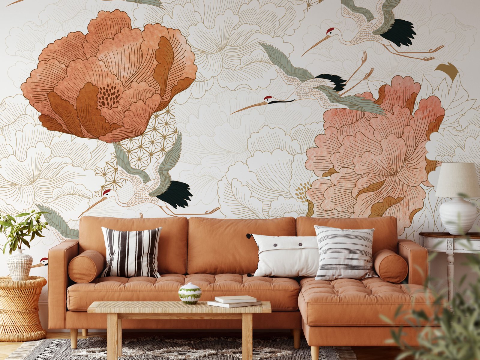 Crane Mural Wallpaper - Japanese Floral Wallpaper Mural - Vintage Peel and Stick Wallpaper - Image 4