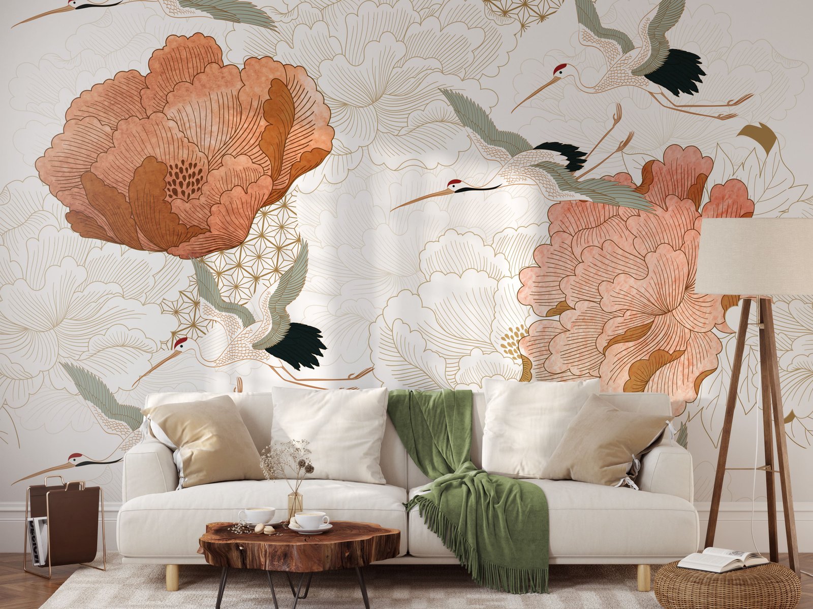 Crane Mural Wallpaper - Japanese Floral Wallpaper Mural - Vintage Peel and Stick Wallpaper - Image 7