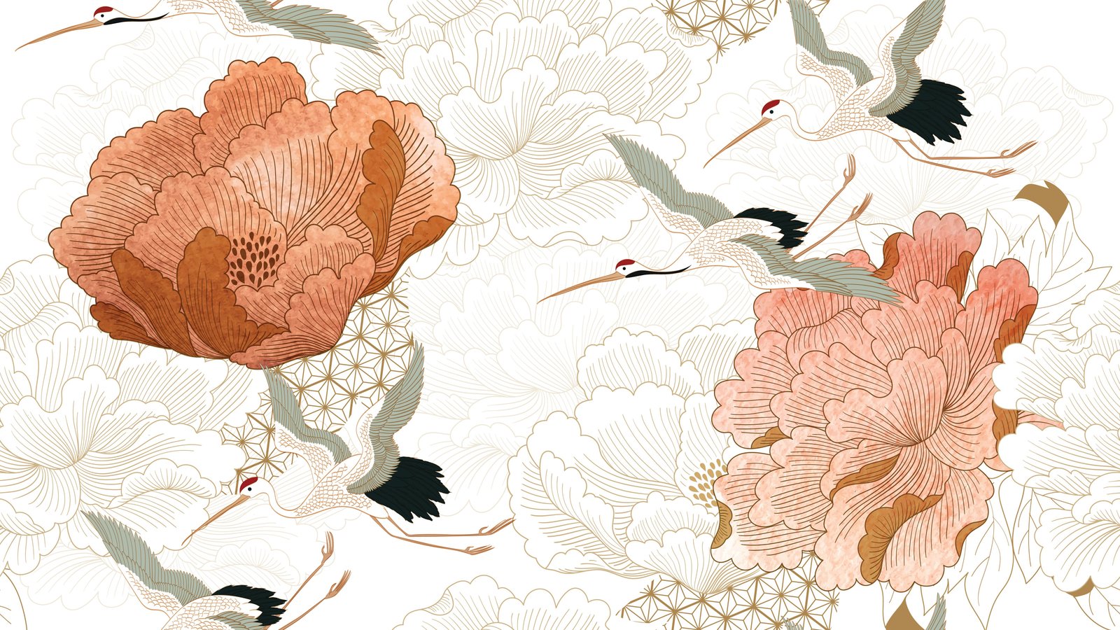 Crane Mural Wallpaper - Japanese Floral Wallpaper Mural - Vintage Peel and Stick Wallpaper - Image 3