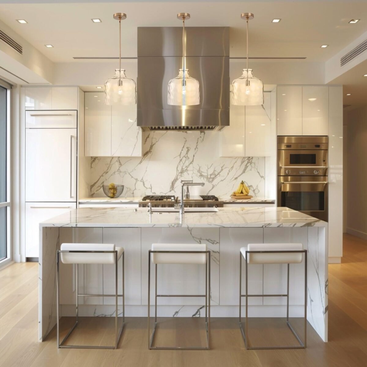 Kara Farmhouse 1-Light Textured Glass Nickel Island Pendant Light - Image 11