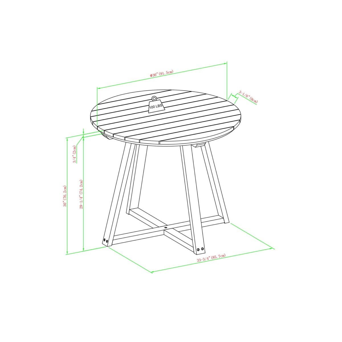 Prenton Modern Slat-Top Patio Round Dining Table - Image 11