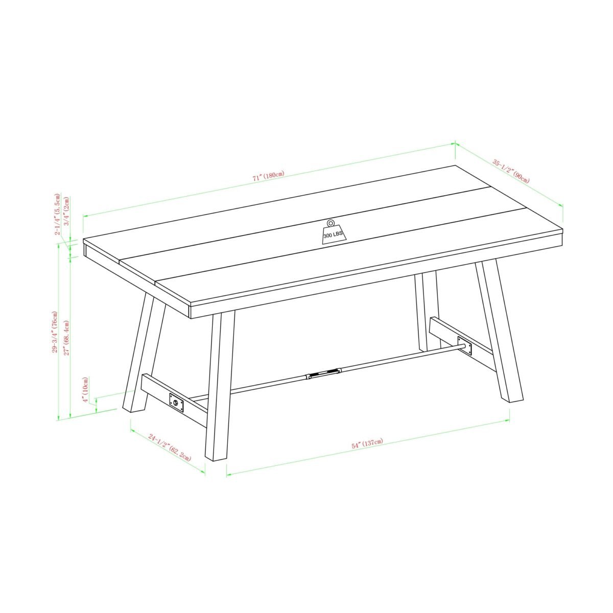 70" Trestle Dining Table - Image 7