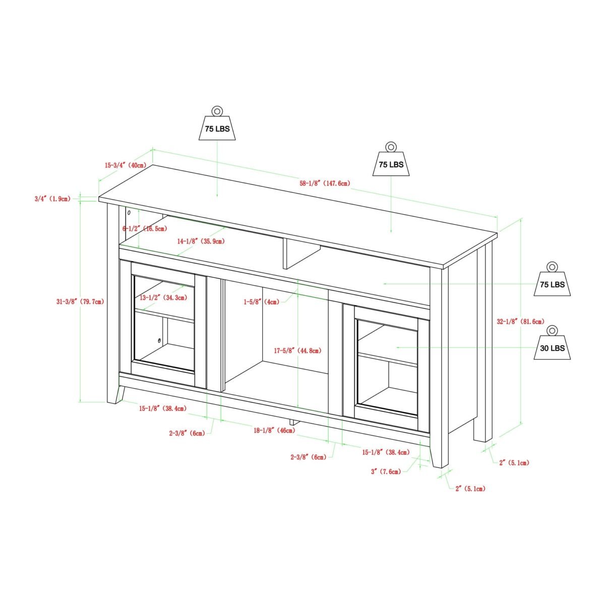 Wasatch 58" Transitional Fireplace Glass Wood TV Stand - Image 32