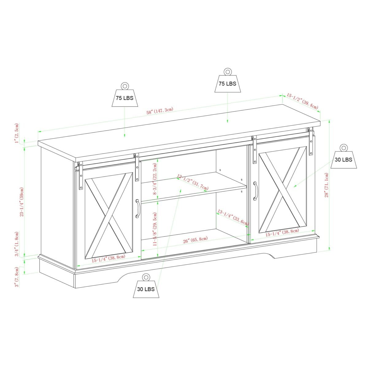 58" Sliding Barn Door TV Stand - Image 21