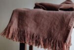 Handcrafted 100% Linen Throw Blanket in Rich Chocolate Brown with Elegant Fringe, 50" x 70" - Image 6
