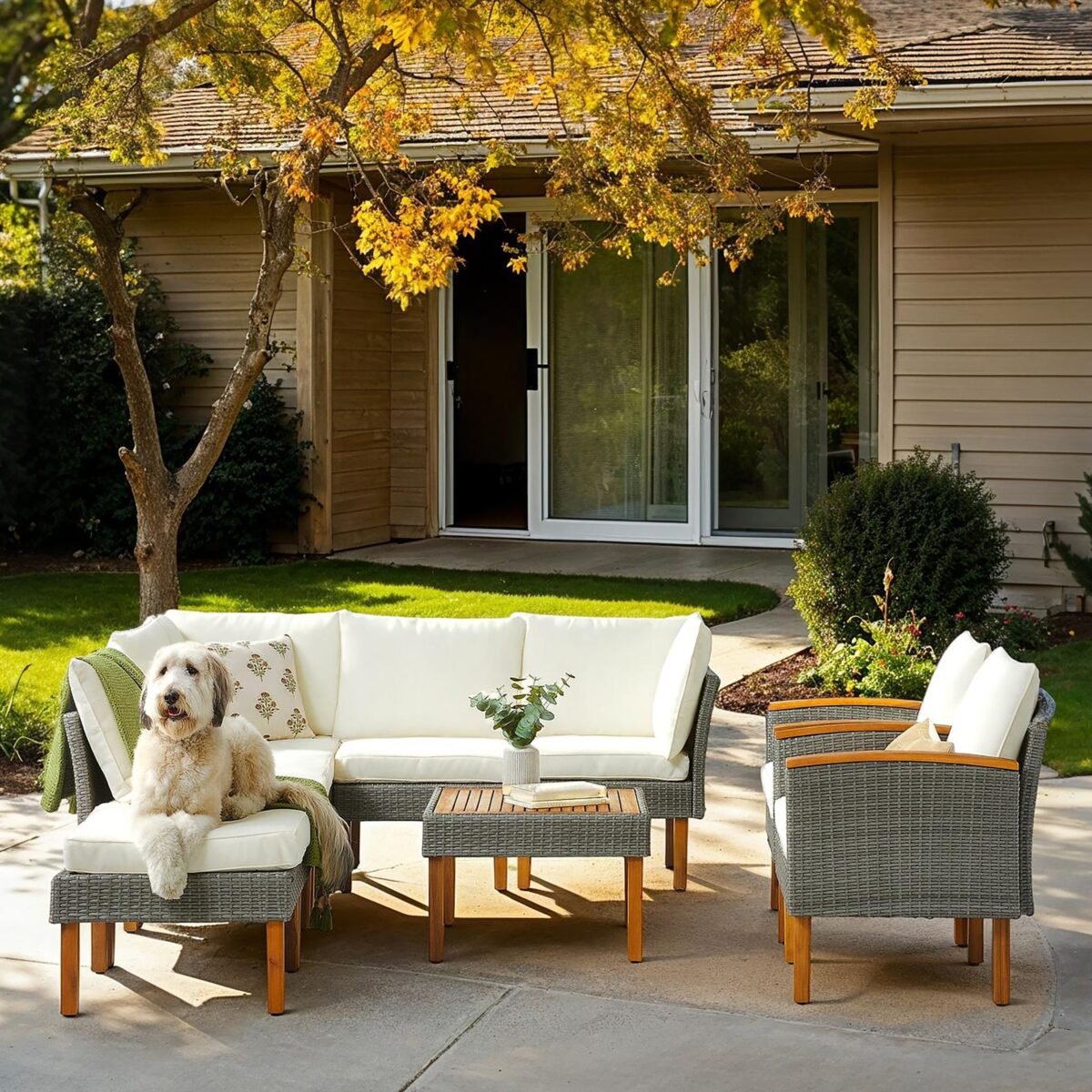 Walker Edison | Wicker 9-Piece Patio Modular Sofa Set - Image 1