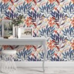Berries and Blue Leaves Wallpaper