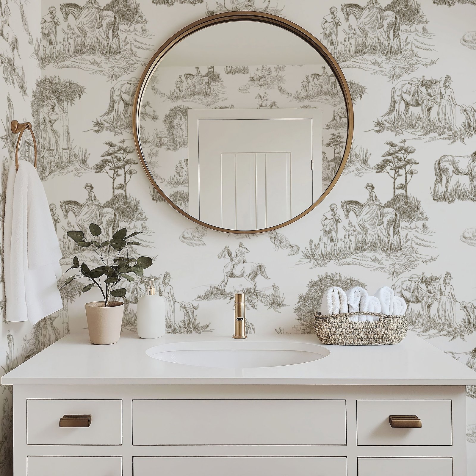 Luxury French Toile Wallpaper - Elegant Vintage Horse & Equestrian Wallcovering - Image 4