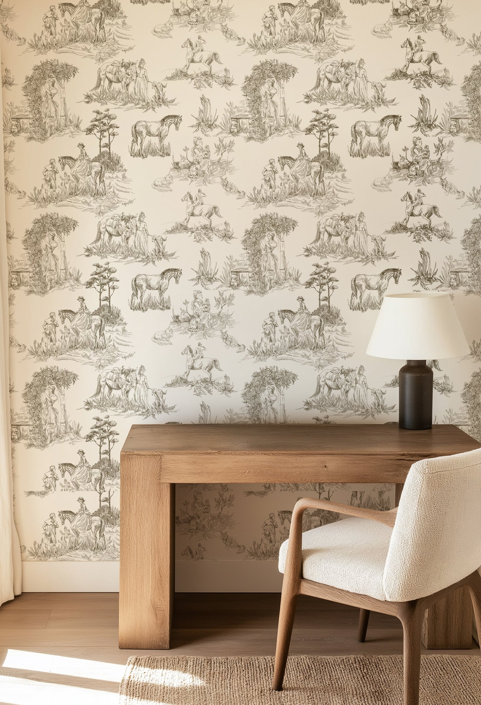 Luxury French Toile Wallpaper - Elegant Vintage Horse & Equestrian Wallcovering - Image 6