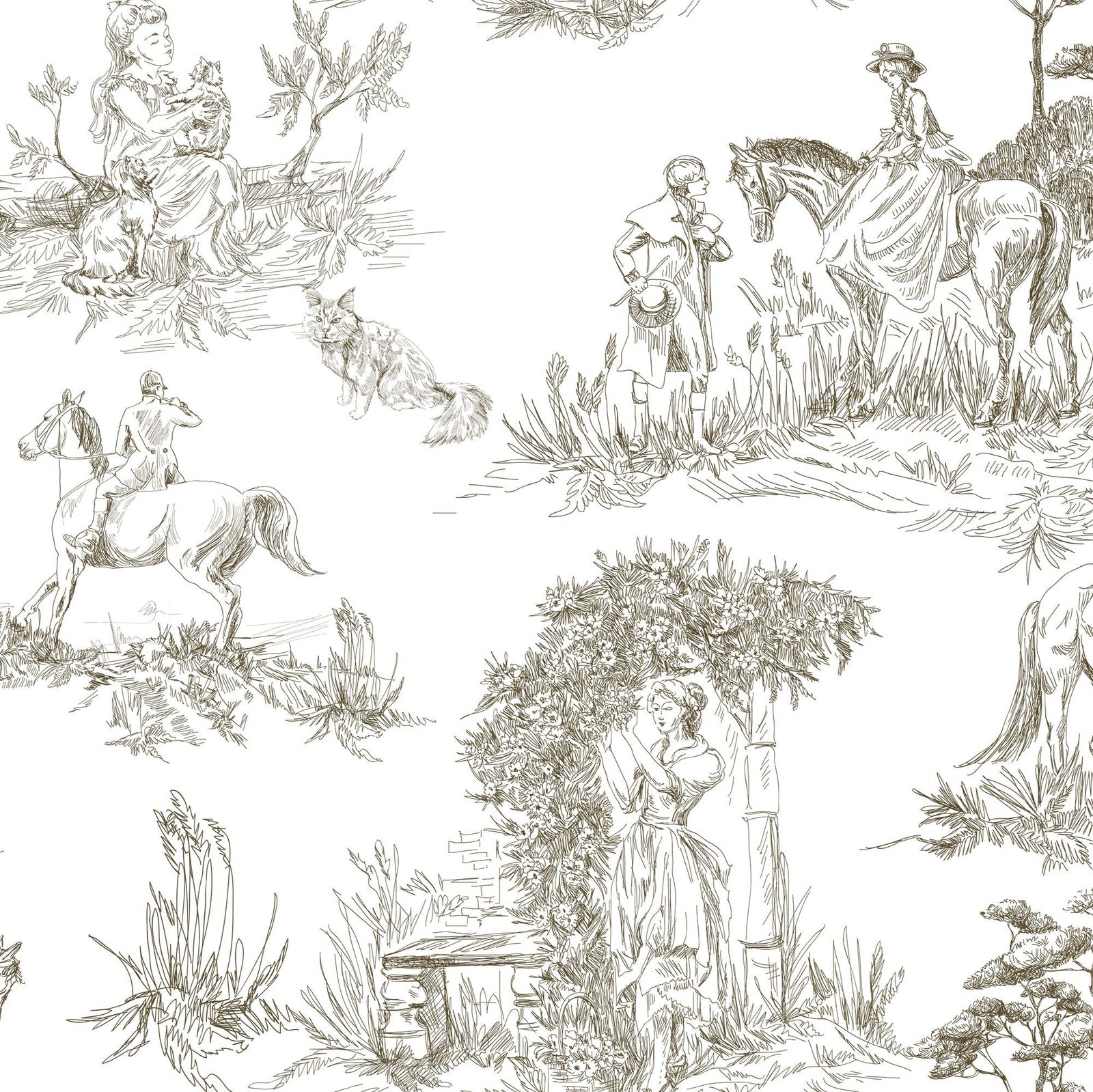 Luxury French Toile Wallpaper - Elegant Vintage Horse & Equestrian Wallcovering - Image 2