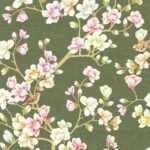 Green Vintage Floral Chinoiserie Wallpaper - Magnolia Flowers Wall Mural - Image 2