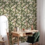 Green Vintage Floral Chinoiserie Wallpaper - Magnolia Flowers Wall Mural