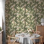 Green Vintage Floral Chinoiserie Wallpaper - Magnolia Flowers Wall Mural - Image 3