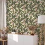 Green Vintage Floral Chinoiserie Wallpaper - Magnolia Flowers Wall Mural - Image 4
