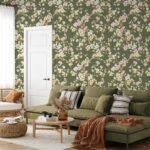 Green Vintage Floral Chinoiserie Wallpaper - Magnolia Flowers Wall Mural - Image 5