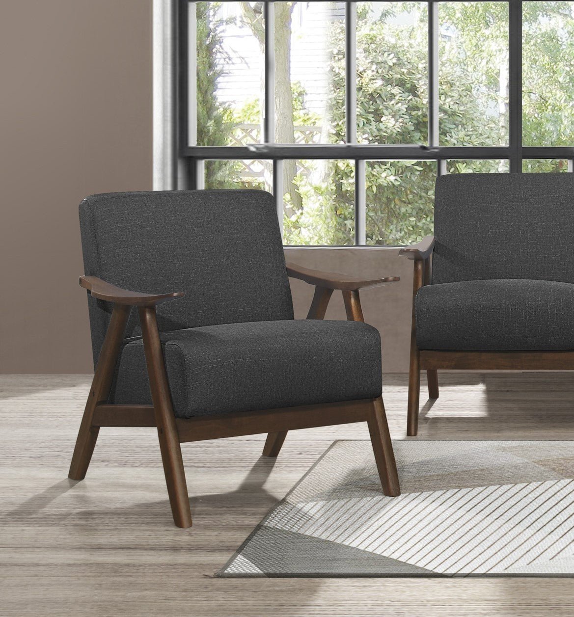 Modern_Home_Furniture_Dark_Gray_Fabric_Upholstered_1pc_Accent_Chair_Cushion_Back_and_Seat_Walnut_Finish_Solid_Rubber_Wood_Furniture Walker Edison | Elevated Traditional Upholstered Accent Chair - Image 1