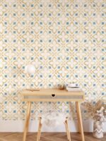 Yellow and Blue Moroccan Mosaic Peel and Stick Wallpaper - Image 6