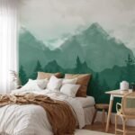 Serene Mountain Forest Wallpaper - Tranquil Green Landscape Mural - Image 2