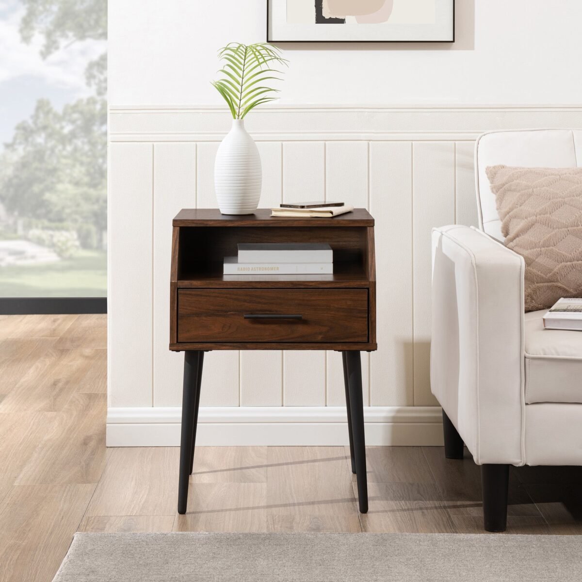 18" 1-Drawer Contemporary Side Table with Open Storage - Image 1