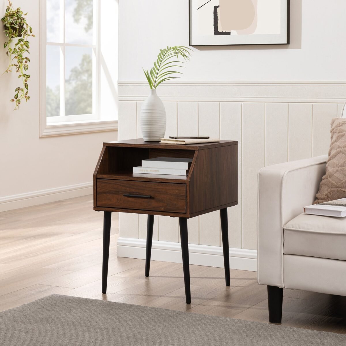 18" 1-Drawer Contemporary Side Table with Open Storage - Image 2