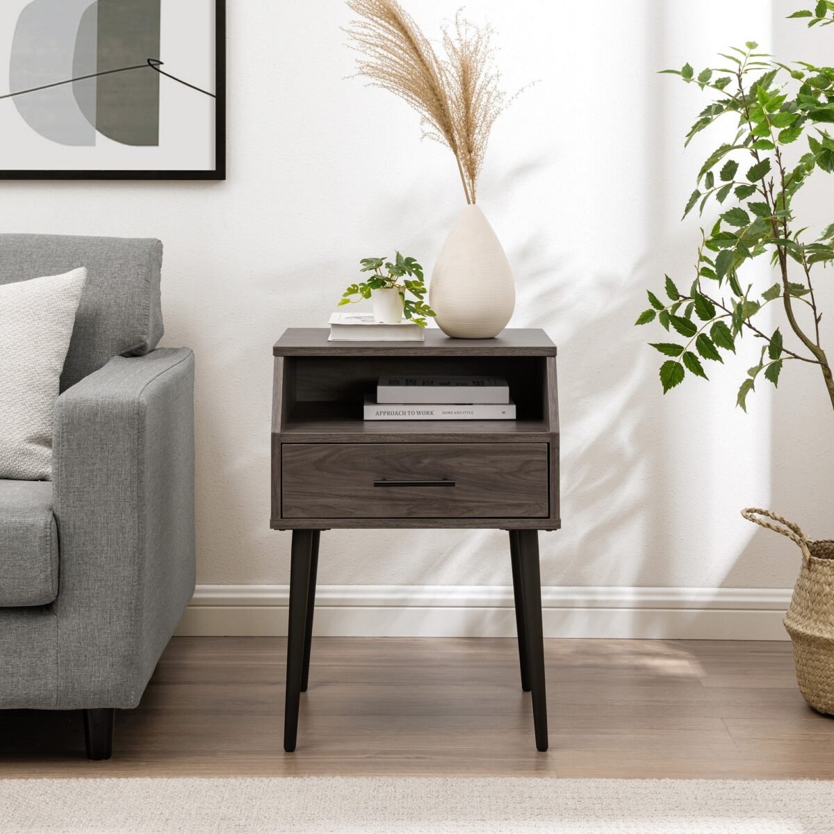 18" 1-Drawer Contemporary Side Table with Open Storage - Image 3