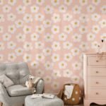Cute Scandinavian Daisy Wallpaper with Peach Background