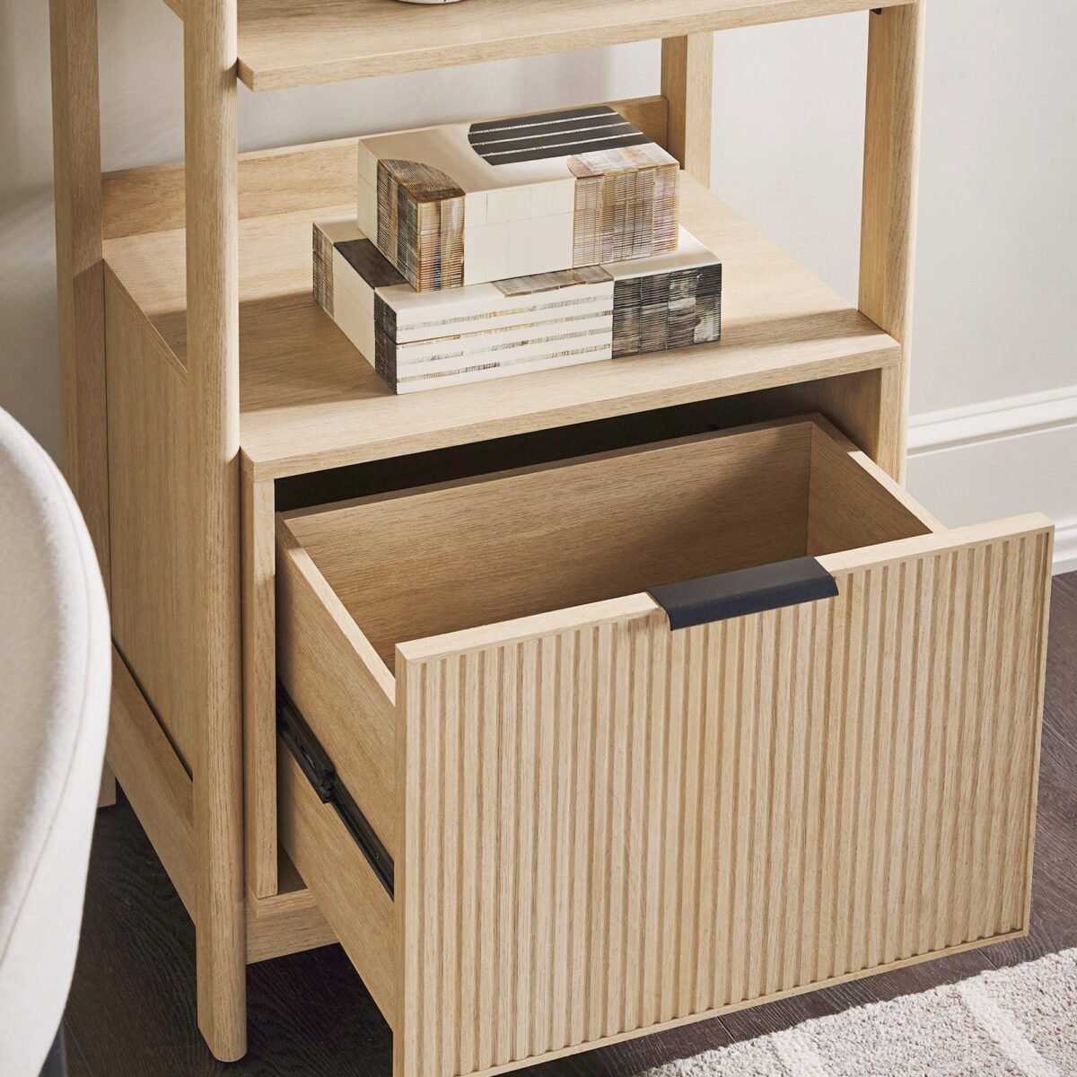 Holmes Modern Scandinavian Reeded Bookshelf - Image 9