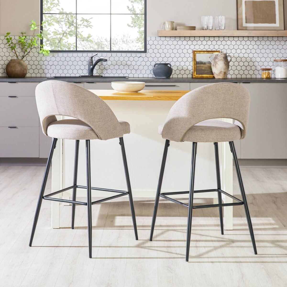 O Modern 2-Piece Minimalist Upholstered Bar Stool Set of 2 - Image 1