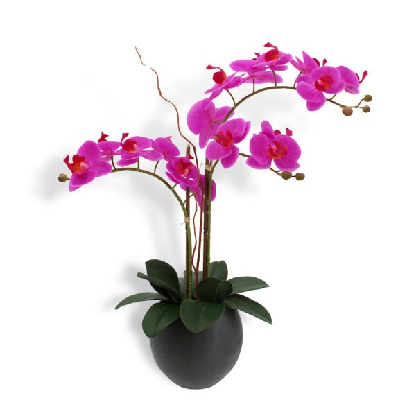 25" Lifelike Artificial Pink Double Stem Orchid in Modern Grey Pot - Elegant Home Decor