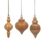Handcrafted 5-Inch Mango Wood Finial Ornaments - Rustic Elegance Set of 3 for Christmas Decor