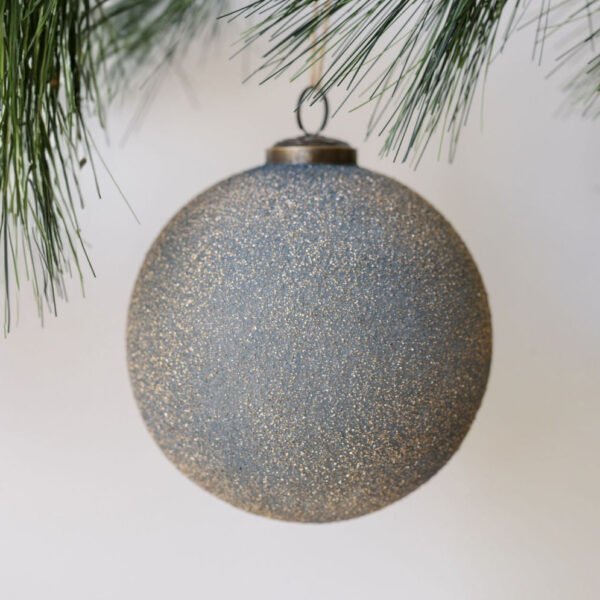 Handcrafted 5" Slate Blue Glass Ornament Set of 4 with Gold Accents & Antique Bronze Topper