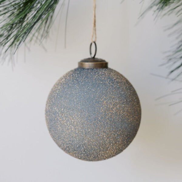 Handcrafted 4" Slate Blue Glass Ornament Set of 4 with Antique Bronze Topper and Jute Hanger