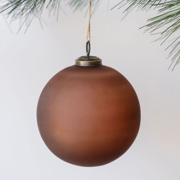 5-Inch Handcrafted Cinnamon Frosted Glass Ornaments Set of 4 with Jute Hanger and Antique Topper