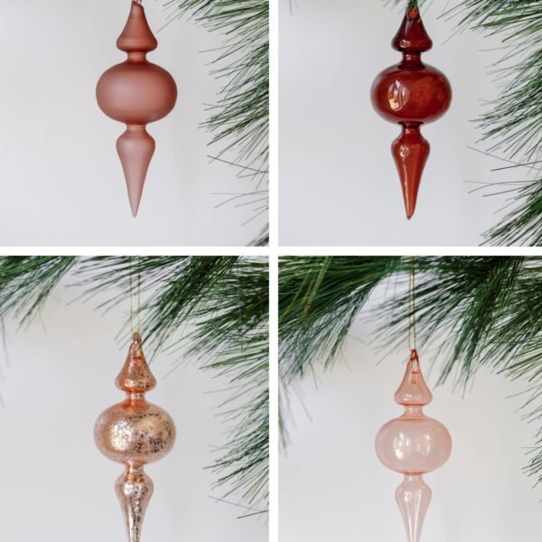 Set of 4 Vintage Rose & Bordeaux Glass Finial Ornaments for Elegant Holiday Decor
