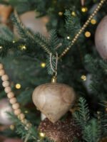 Set of 6 Hand-Carved Natural Mango Wood Ornaments with Brass Topper and Jute Hanger - Image 8