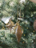 Set of 6 Hand-Carved Natural Mango Wood Ornaments with Brass Topper and Jute Hanger - Image 4